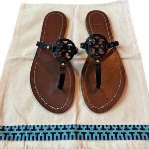 Tory Burch Miller Leather Sandals Vintage Vachetta Size 8.5 Women’s Black Brown